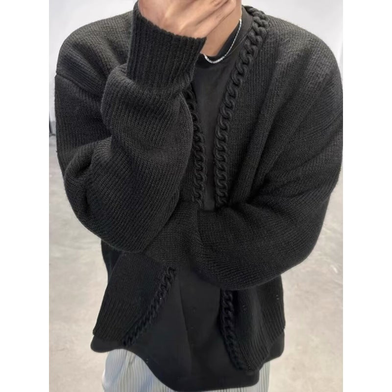 Retro Heavyweight V-Neck Knitted Cardigan For Men And Women, Casual And Versatile Accessible Luxury Design Sweater - Image 3