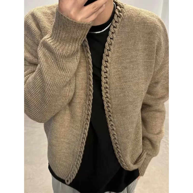 Retro Heavyweight V-Neck Knitted Cardigan For Men And Women, Casual And Versatile Accessible Luxury Design Sweater - Image 2