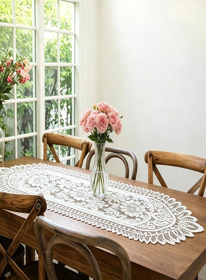 Tinsow 2 Pack Cotton Crochet Lace Rectangular Table Runner Dresser Scarf Doilies (White Style, 13" X 44") - Image 4