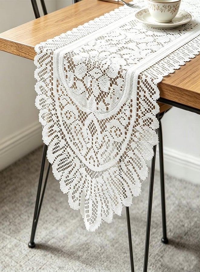 Tinsow 2 Pack Cotton Crochet Lace Rectangular Table Runner Dresser Scarf Doilies (White Style, 13" X 44") - Image 1
