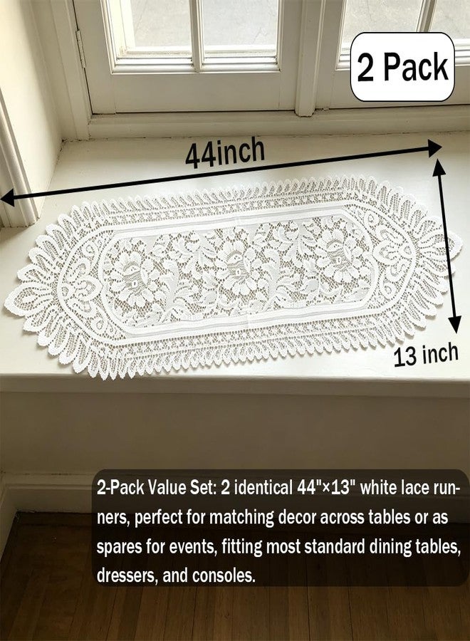 Tinsow 2 Pack Cotton Crochet Lace Rectangular Table Runner Dresser Scarf Doilies (White Style, 13" X 44") - Image 3