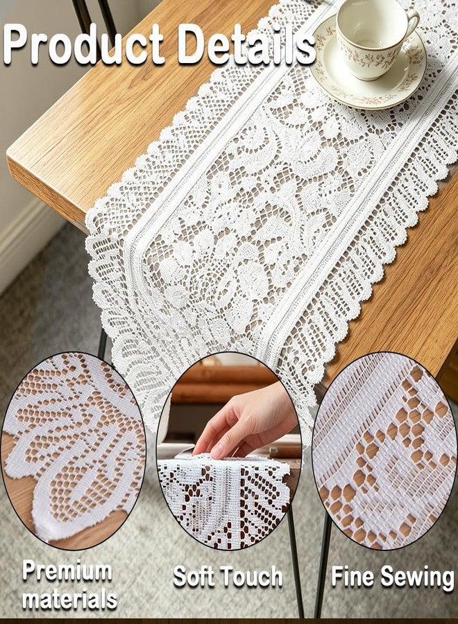 Tinsow 2 Pack Cotton Crochet Lace Rectangular Table Runner Dresser Scarf Doilies (White Style, 13" X 44") - Image 2
