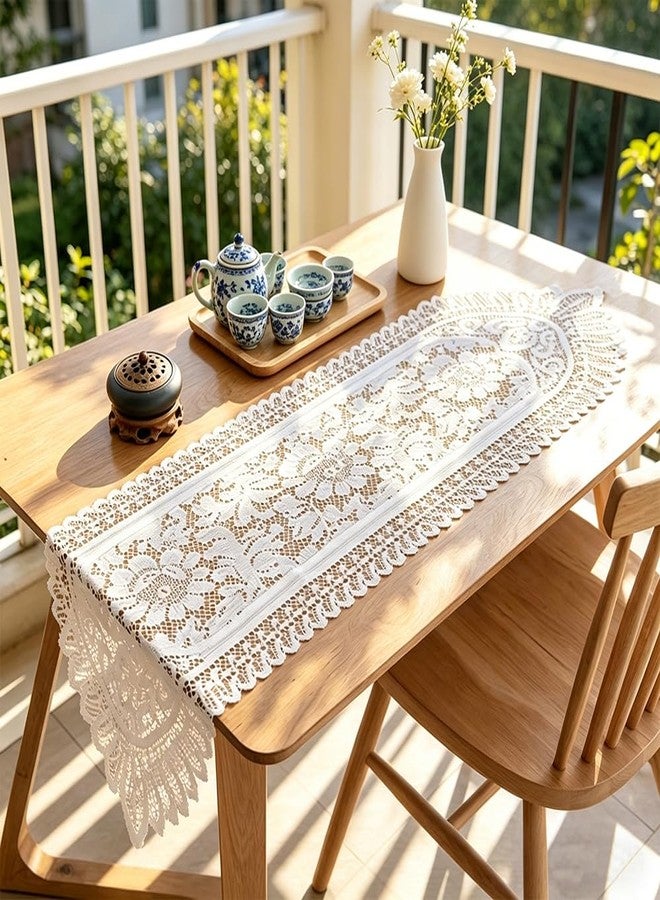 Tinsow 2 Pack Cotton Crochet Lace Rectangular Table Runner Dresser Scarf Doilies (White Style, 13" X 44") - Image 5