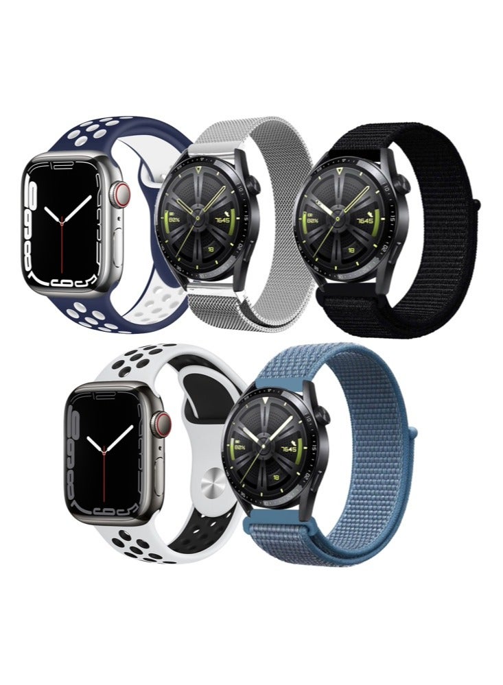 Perfii 5pcs Watchband Bundle Compatible with all Samsung, Huawei, Amazfit, Fitbit and Honor with 22mm band size - Image 1