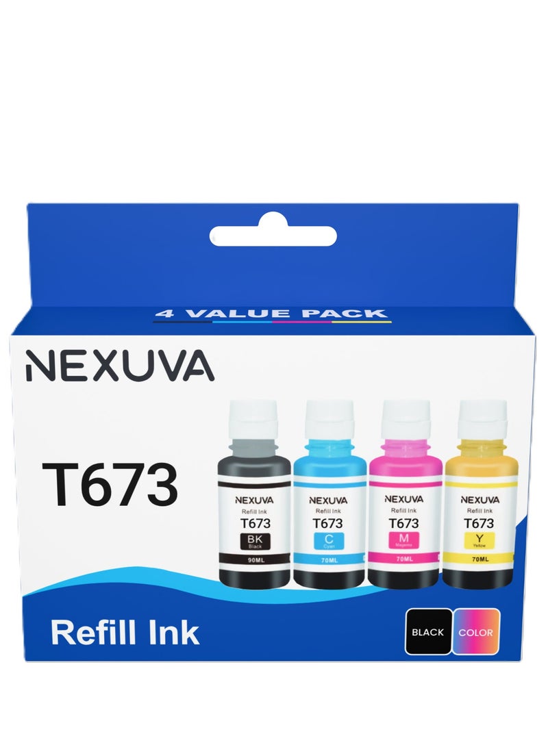 Nexuva 673 ink Set Compatible 673 T6731 T6732 T673 T674 for EPSON for EcoTank L800/L805/ L810/L850/L1800 Printer 4 Pack 70ml each