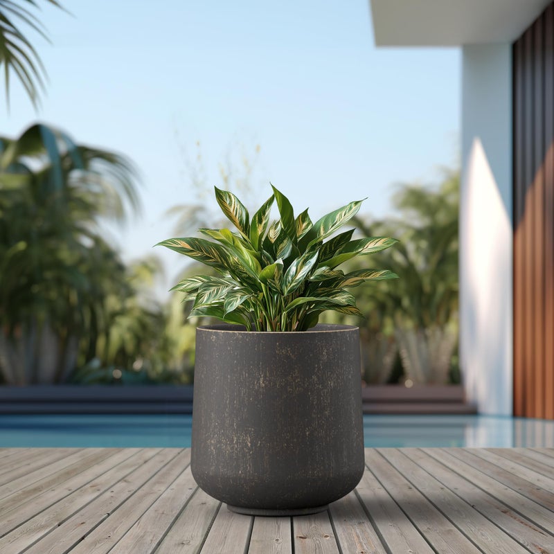 Kante 15.3" Dia Round Concrete Planter, Outdoor Indoor Large Plant Pots Containers with Drainage Hole and Rubber Plug for Home Garden Patio, Oil Rubbed Bronze - Image 3