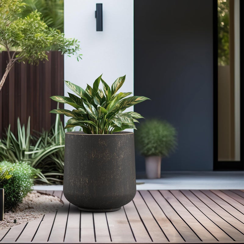 Kante 15.3" Dia Round Concrete Planter, Outdoor Indoor Large Plant Pots Containers with Drainage Hole and Rubber Plug for Home Garden Patio, Oil Rubbed Bronze - Image 4