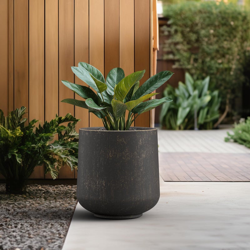 Kante 15.3" Dia Round Concrete Planter, Outdoor Indoor Large Plant Pots Containers with Drainage Hole and Rubber Plug for Home Garden Patio, Oil Rubbed Bronze - Image 5
