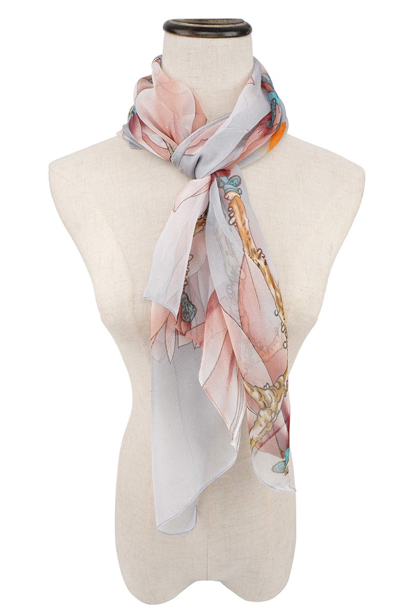 YOUR SMILE Ladies/Women's Lightweight Floral Print/Solid Color mixture Shawl Scarf For Spring Summer season (Pink/Grey Painting) - Image 3