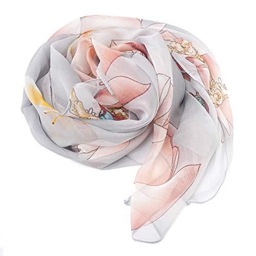YOUR SMILE Ladies/Women's Lightweight Floral Print/Solid Color mixture Shawl Scarf For Spring Summer season (Pink/Grey Painting) - Image 4