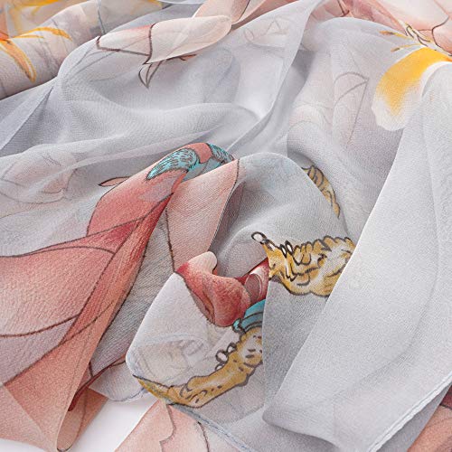 YOUR SMILE Ladies/Women's Lightweight Floral Print/Solid Color mixture Shawl Scarf For Spring Summer season (Pink/Grey Painting) - Image 5