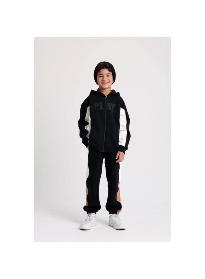 playmore Teens Cotton Hoodie – Black with “PLAY more” Print - Image 1