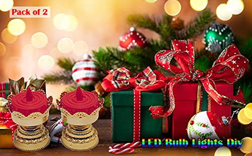 TGOPIT Flickering Led Candles Lotus Flower Shaped Dancing Flame Flickering Led Tealight Lights for Decoration Artificial Lights Diya with Battery Batteries Not Included Red Golden Stand2 Pcs - Image 3