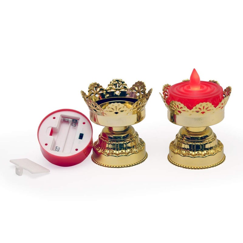 TGOPIT Flickering Led Candles Lotus Flower Shaped Dancing Flame Flickering Led Tealight Lights for Decoration Artificial Lights Diya with Battery Batteries Not Included Red Golden Stand2 Pcs - Image 2