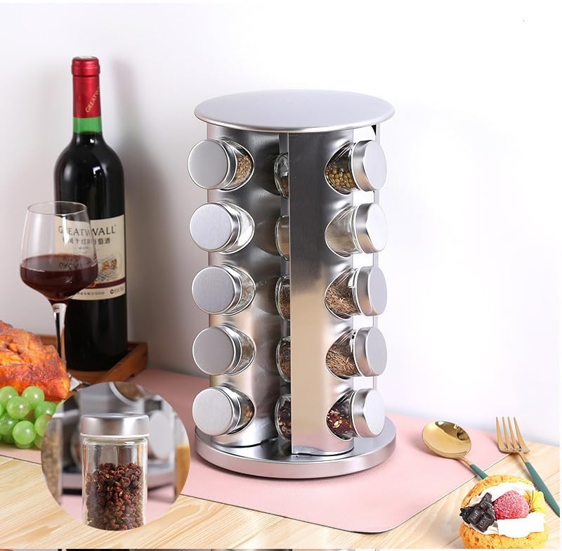 Delavala 20 Jar - Revolving Spice Tower/spice rack set for kitchen/kitchen storage organizer/masala container for kitchen/seasoning container set/stainless steel containers/kitchen accessories items - Image 3