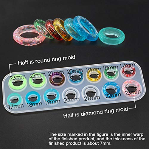 Szcelling Szecl Ring Resin Molds Silicone for Jewelry, 17 Cavities Silicone Mold with Round and Rhombic Cut Shape Jewelry Casting Molds Silicone Resin for DIY Earrings, Ring, Necklace Pendant, Keychains - Image 2