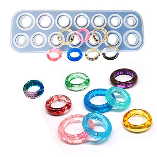 Szcelling Szecl Ring Resin Molds Silicone for Jewelry, 17 Cavities Silicone Mold with Round and Rhombic Cut Shape Jewelry Casting Molds Silicone Resin for DIY Earrings, Ring, Necklace Pendant, Keychains - Image 1