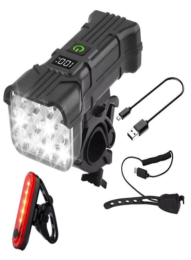 JINGYAN Bike Lights for Night Riding with Tail Light Set, 130dB Horn USB-C Rechargeable Bicycle Headlight, LCD Display, 5 Modes Waterproof for Road/Mountain Cycling - Image 1