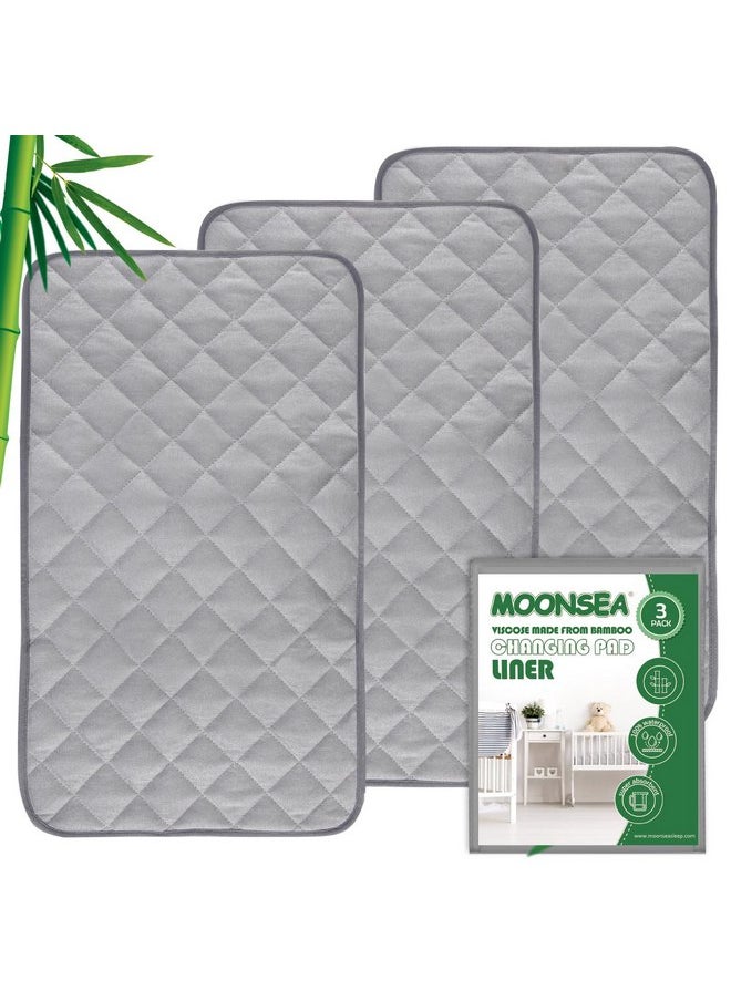 Moonsea Diaper Changing Pad Liner Non-Slip, Waterproof Terry Mat, Quilted Absorbent Bassinet Liners Washable, 3 Pack 13"x 26" Reusable Portable Changing Table Pad Rectangle Grey  - Image 1