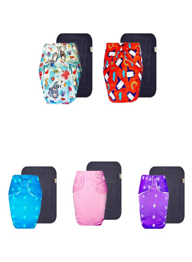 Dumbledo Premium Cloth Diaper with Gray Insert (Pack of 5) | Soft & Gentle | Reusable & Washable | Travel Friendly | All-Day Wear | 3 Months - 3 Years | Unisex Baby - Image 1