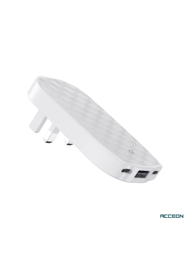 AcceOn 65W 3-Port Ultra Slim GaN Power Adapter with 1m Braided USB-C Cable - 65W PD/PPS Fast Charging for MacBooks, Smartphones & Tablets - Travel Friendly Design - Black - Image 1
