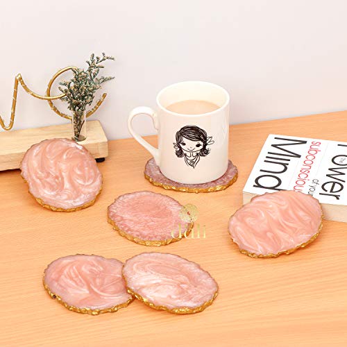 DULI Set of 6 Premium Resin Coasters Tea,Coffee Coasters (10 * 8 cm) (Baby Pink) - Image 1