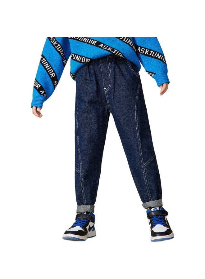 Ask Junior Boys' Pants Autumn, For Older Children, Straight-Leg Trousers, Casual Kids' Jeans, Dark Blue, Size 170 - Image 1