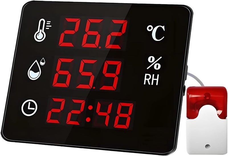 ميزان حرارة رقمي مزود بإنذار، مراقب لدرجة الحرارة والرطوبة -104°F~176℉ / -40℃~80℃، شاشة كبيرة مع أداة قياس - Image 1