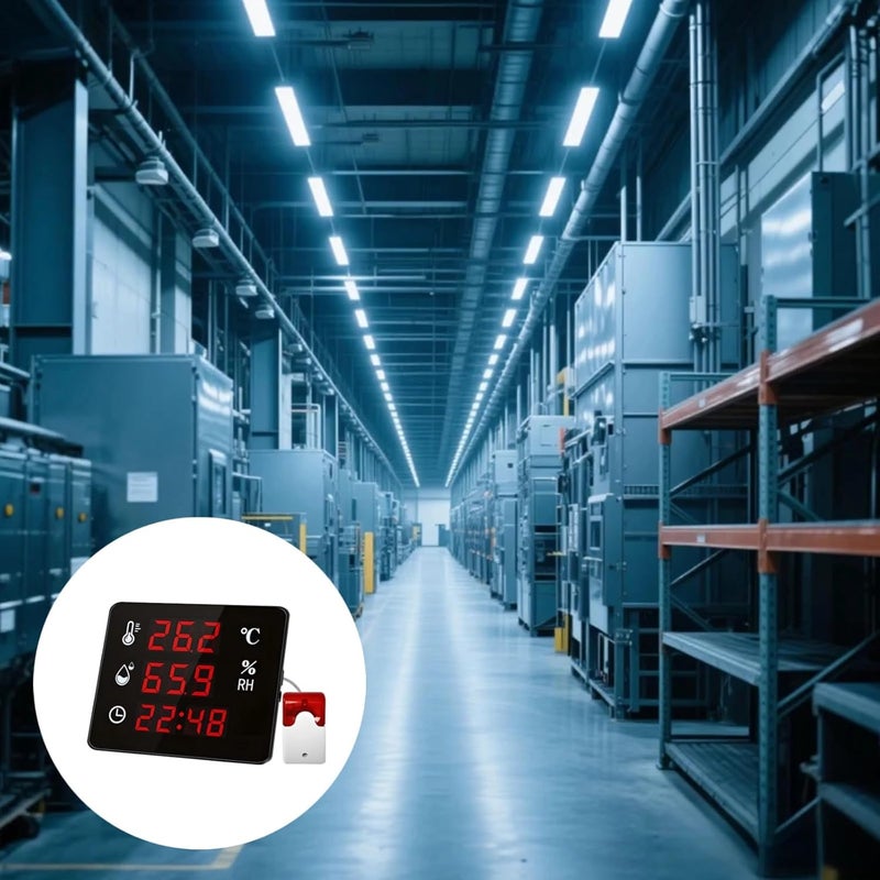 ميزان حرارة رقمي مزود بإنذار، مراقب لدرجة الحرارة والرطوبة -104°F~176℉ / -40℃~80℃، شاشة كبيرة مع أداة قياس - Image 3