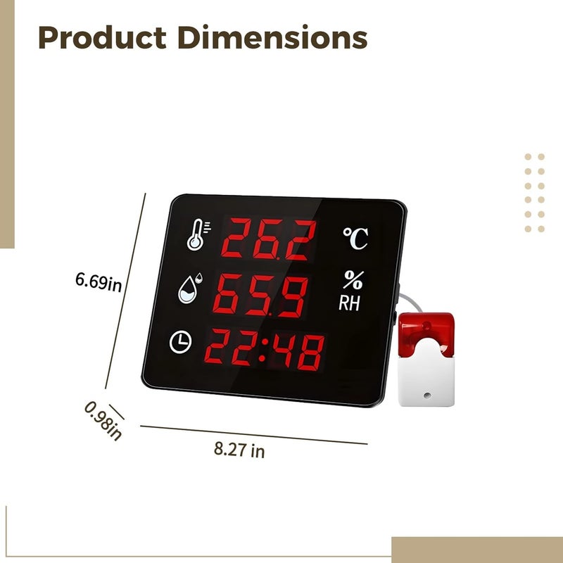 ميزان حرارة رقمي مزود بإنذار، مراقب لدرجة الحرارة والرطوبة -104°F~176℉ / -40℃~80℃، شاشة كبيرة مع أداة قياس - Image 4