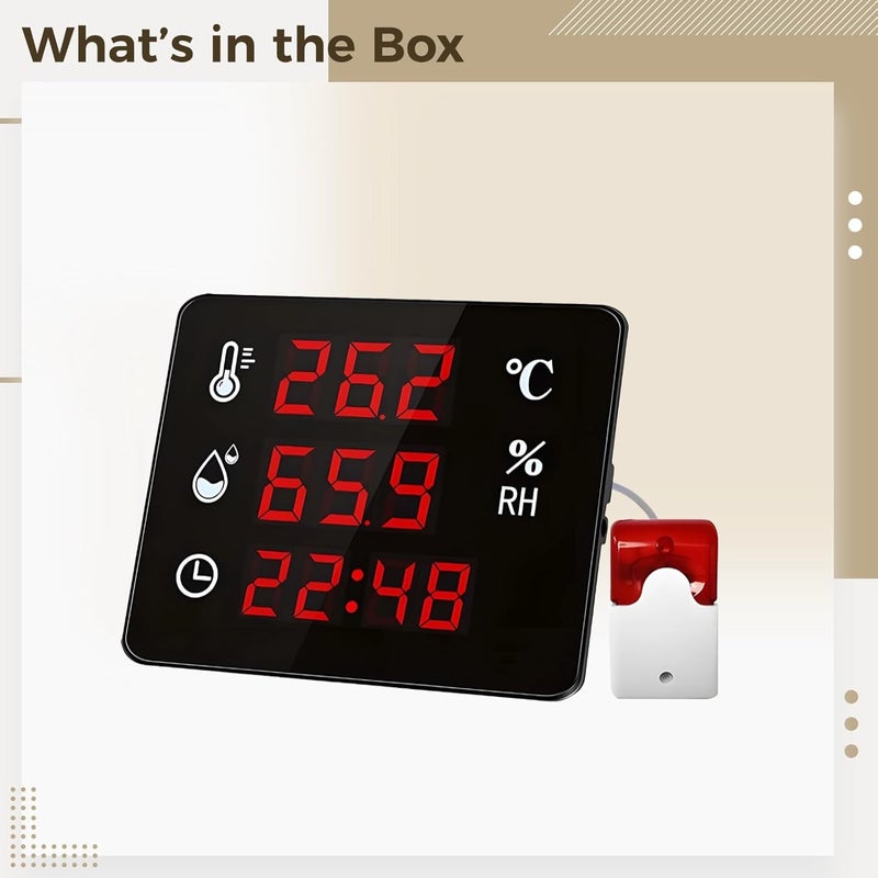 ميزان حرارة رقمي مزود بإنذار، مراقب لدرجة الحرارة والرطوبة -104°F~176℉ / -40℃~80℃، شاشة كبيرة مع أداة قياس - Image 5