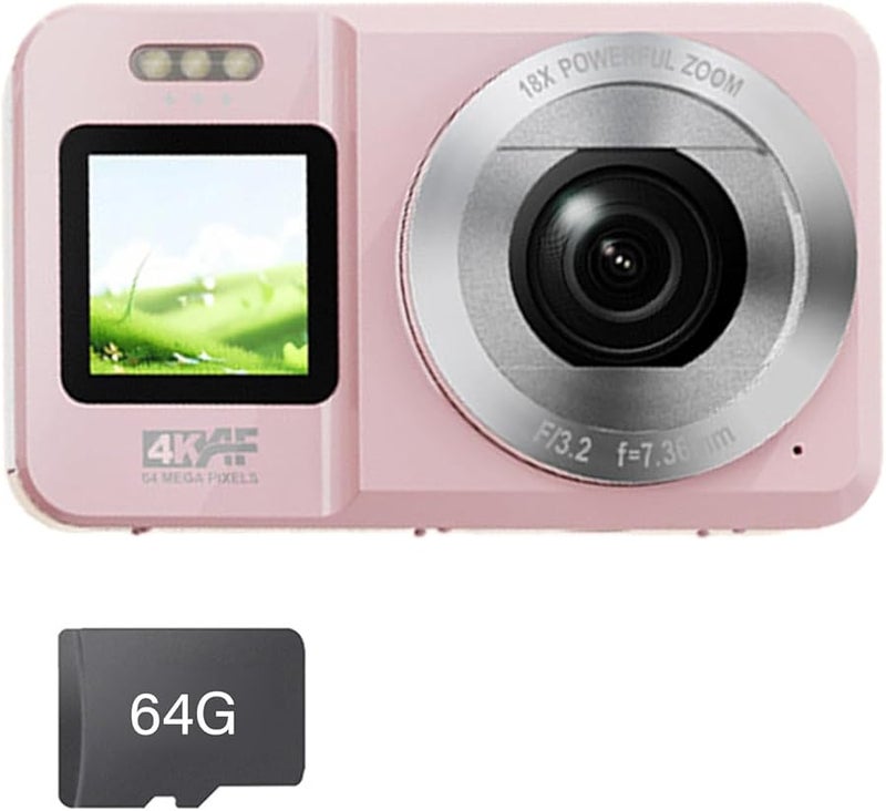 64MP 4K Digital Camera with 64GB Memory 18X Optical Zoom Dual Screen for Travel Selfie Beginners - Image 1