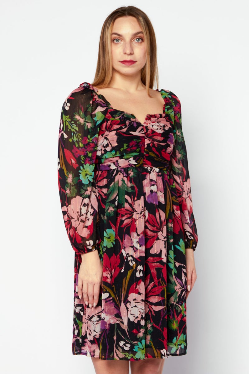 Tahari فستان ميني مزخرف بأكمام طويلة على شكل حرف V للنساء، مجموعة حمراء - Image 1