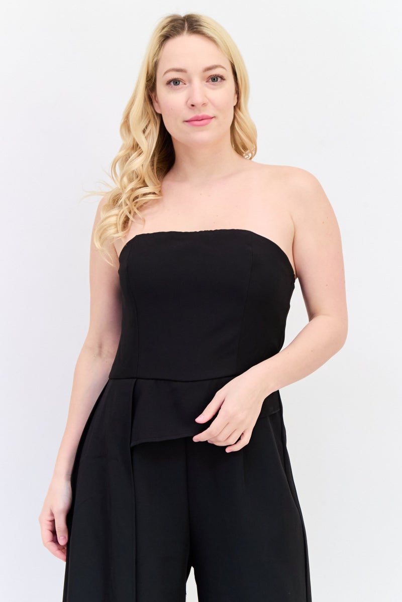 Archive Design Studio Women Plain Strapless Jumpsuit, Black - Image 2