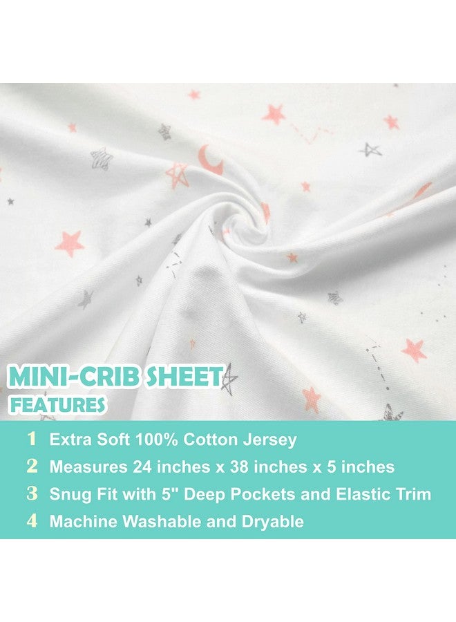 TL Care TL Care 2 Pack 100% Natural Cotton Fitted Mini Crib Sheets 38" x 24" - Soft & Breathable Small Nesting Portable Sheets, Fits Pack N Play Mattresses, Pink Stars/Zigzag, for Boys & Girls - Image 4