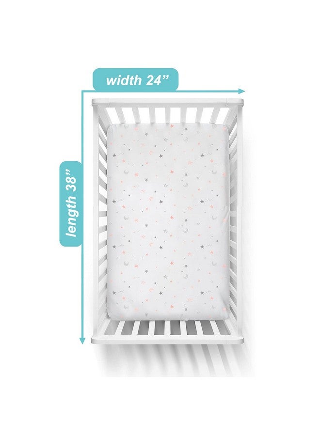TL Care TL Care 2 Pack 100% Natural Cotton Fitted Mini Crib Sheets 38" x 24" - Soft & Breathable Small Nesting Portable Sheets, Fits Pack N Play Mattresses, Pink Stars/Zigzag, for Boys & Girls - Image 3