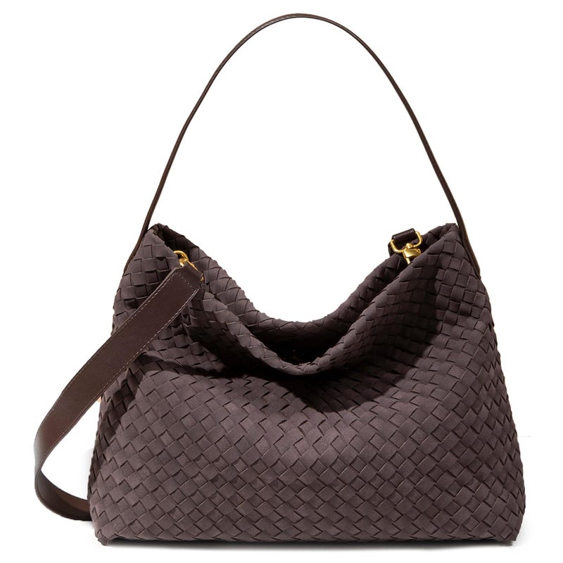 Rejolly Suede Tote Bag for Women Woven Hobo Handbag Slouchy Shoulder Purse Crossbody Designer Bag Suede Coffee - Image 1