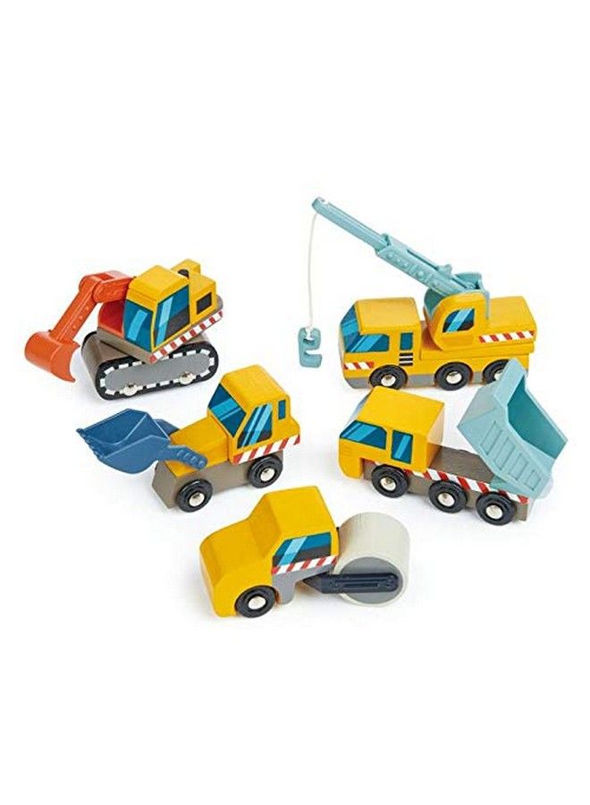 Tender Leaf Toys Construction Site Four Heavy Vehicles With Crane Truck, Road Roller, Dump Truck And Front Loader Build Your Own Construction Site And Develops Fine Motor Skills For Children 3+ - Image 1