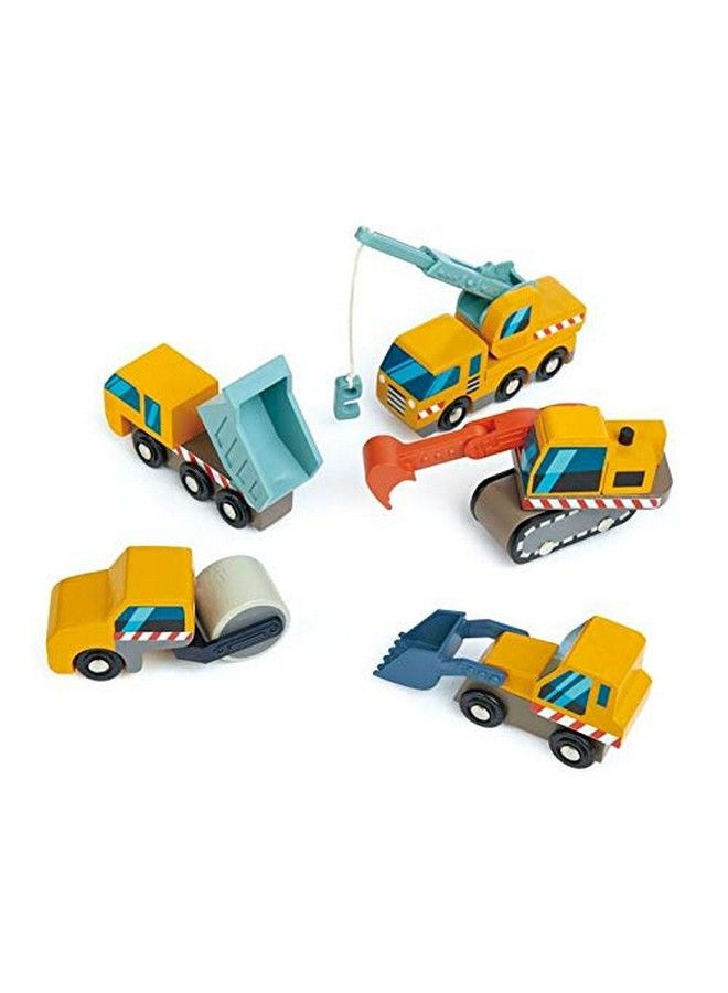 Tender Leaf Toys Construction Site Four Heavy Vehicles With Crane Truck, Road Roller, Dump Truck And Front Loader Build Your Own Construction Site And Develops Fine Motor Skills For Children 3+ - Image 3