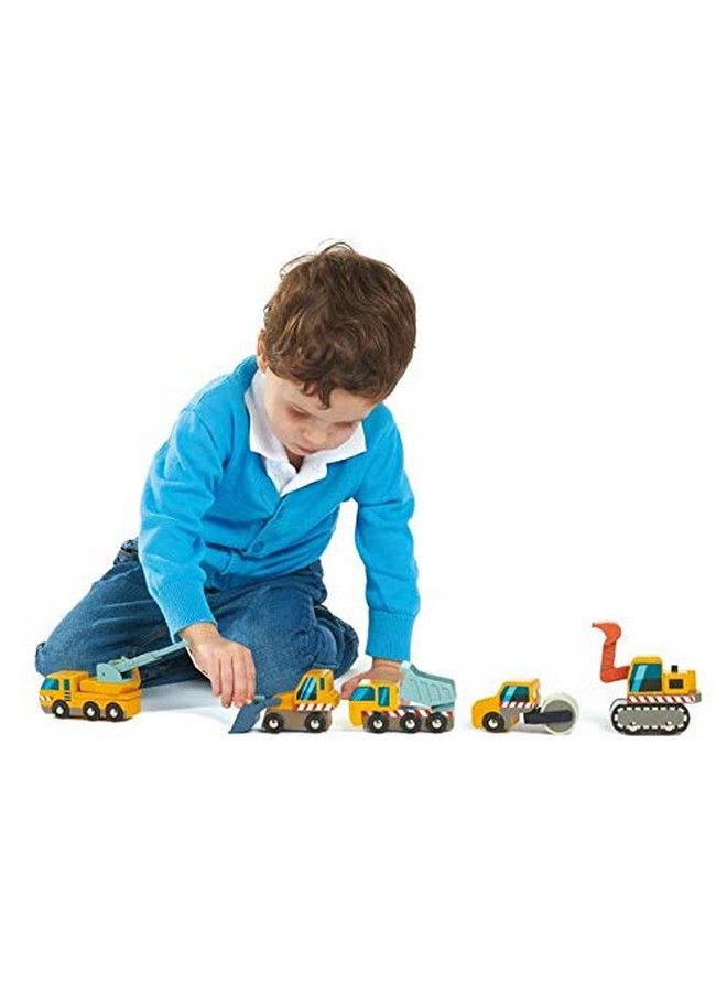 Tender Leaf Toys Construction Site Four Heavy Vehicles With Crane Truck, Road Roller, Dump Truck And Front Loader Build Your Own Construction Site And Develops Fine Motor Skills For Children 3+ - Image 5