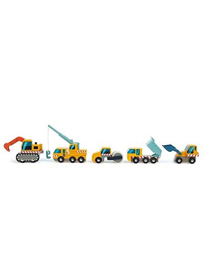 Tender Leaf Toys Construction Site Four Heavy Vehicles With Crane Truck, Road Roller, Dump Truck And Front Loader Build Your Own Construction Site And Develops Fine Motor Skills For Children 3+ - Image 4