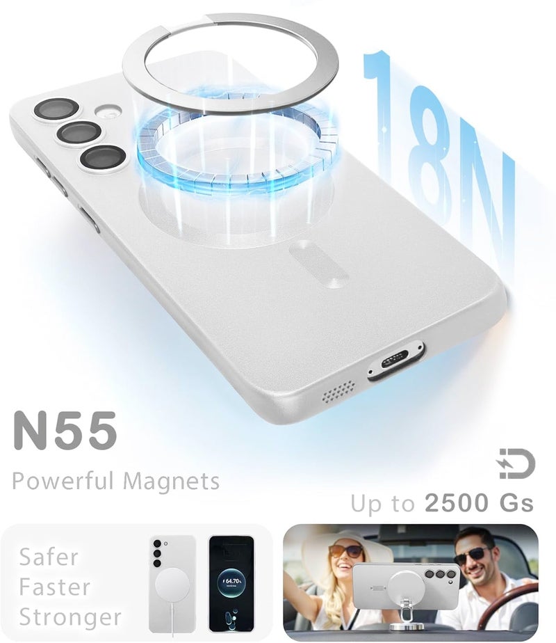 DIZORO Samsung S25 Fe Case, Compatible with Mag Safe, Matte Luxury Metallic Luster Flexible TPU Wireless Charging Shockproof Case with Camera Protector Back Cover (Silver) - Image 2