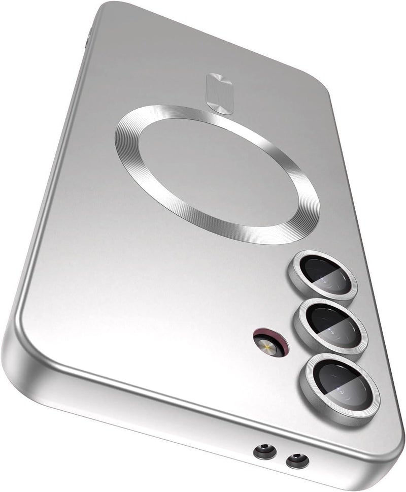 DIZORO Samsung S25 Fe Case, Compatible with Mag Safe, Matte Luxury Metallic Luster Flexible TPU Wireless Charging Shockproof Case with Camera Protector Back Cover (Silver) - Image 1