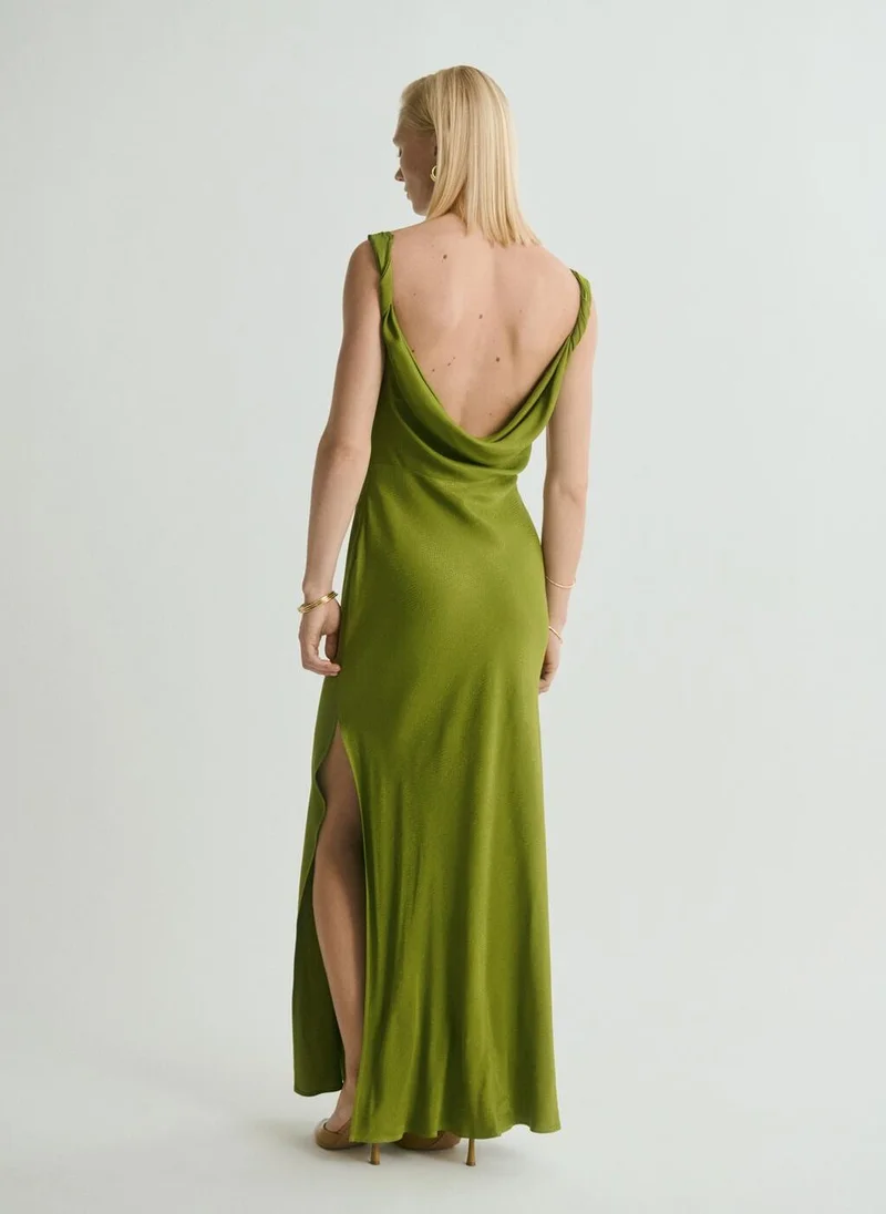 مانجو Draped Neck Satin Texture Dress
