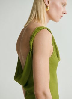 MANGO Draped Neck Satin Texture Dress  - Image 4