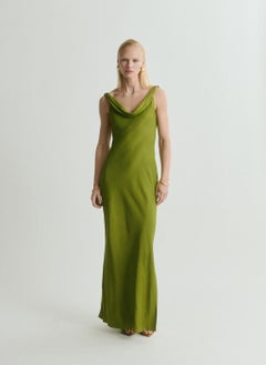 MANGO Draped Neck Satin Texture Dress  - Image 1