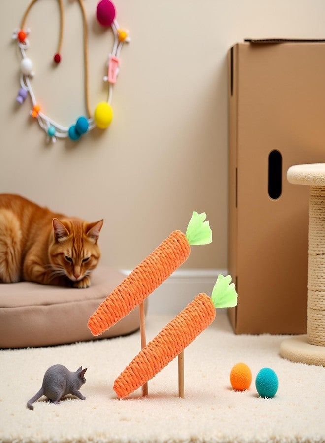 Bwexxt 2 Pcs Orange Natural Interactive Sisal Carrot Cat Toys,Cat Dental Chew Toy Kitten Teething Toys Crinkle Kicker Toy for Indoor Interactive Toys - Image 5