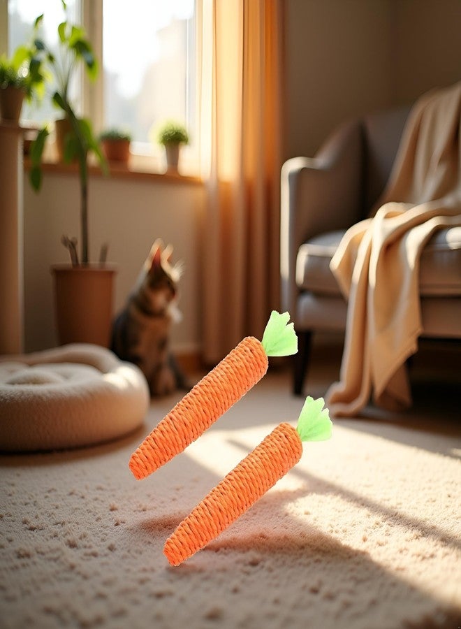 Bwexxt 2 Pcs Orange Natural Interactive Sisal Carrot Cat Toys,Cat Dental Chew Toy Kitten Teething Toys Crinkle Kicker Toy for Indoor Interactive Toys - Image 3