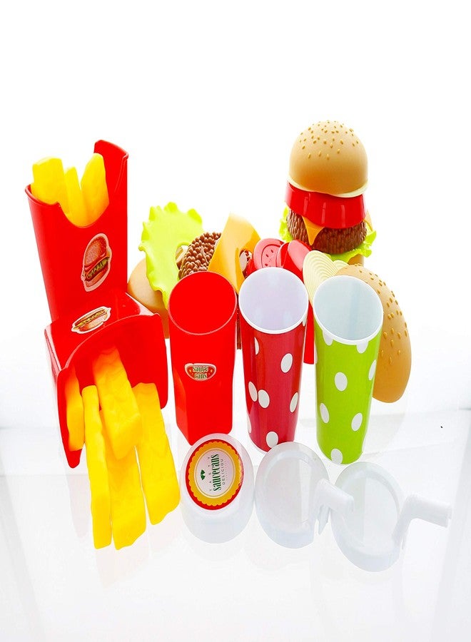 GiftExpress مجموعة ألعاب الهامبرغر والنقانق GIFTEXPRESS®، لعبة طهي الطعام بيتزا، مع هامبرغر لعبة، بطاطس مقلية، نقانق، بيتزا، كوكاكولا، كاتشب، وصينية - Image 3