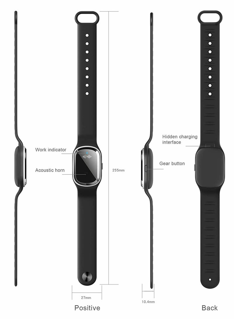 Ultrasonic Mosquito Repellent Bracelet, USB Rechargeable Waterproof Smart Anti-Mosquito Wristband for Indoor Outdoor Use, Portable Electronic Mosquito Repellent Device (Black) - Image 5